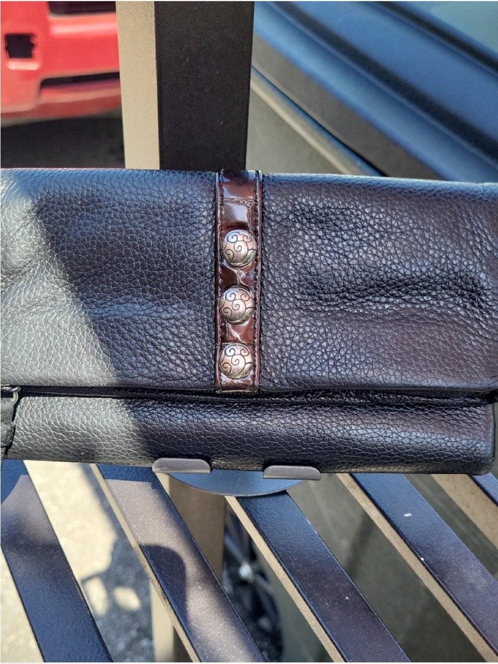 Brighton Black Leather Fold-Over Wallet with Brown Accent